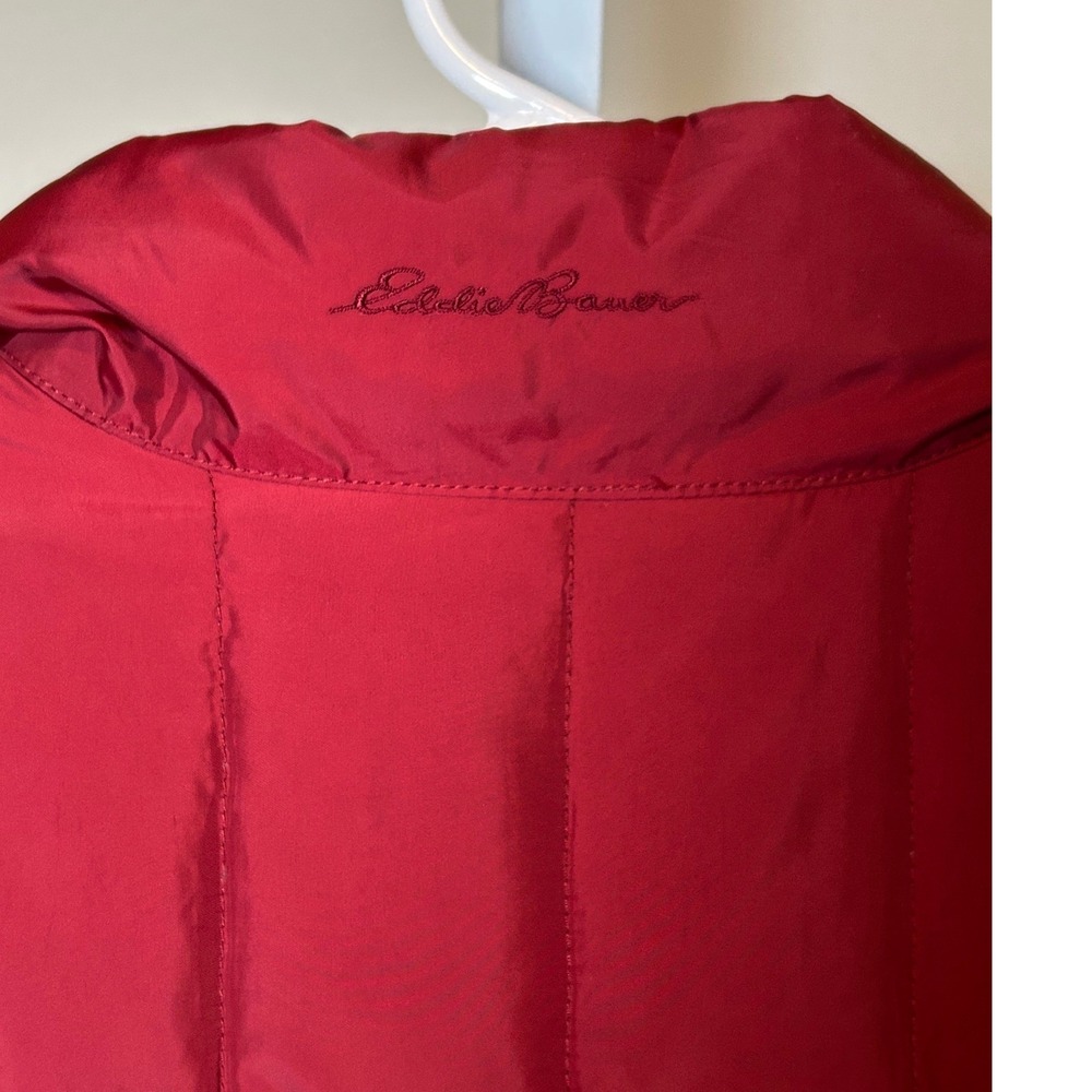 Eddie Bauer Puffer Vest Women's XL Red Quilted Goose Down Full Zip Fleece Collar - Picture 5 of 10